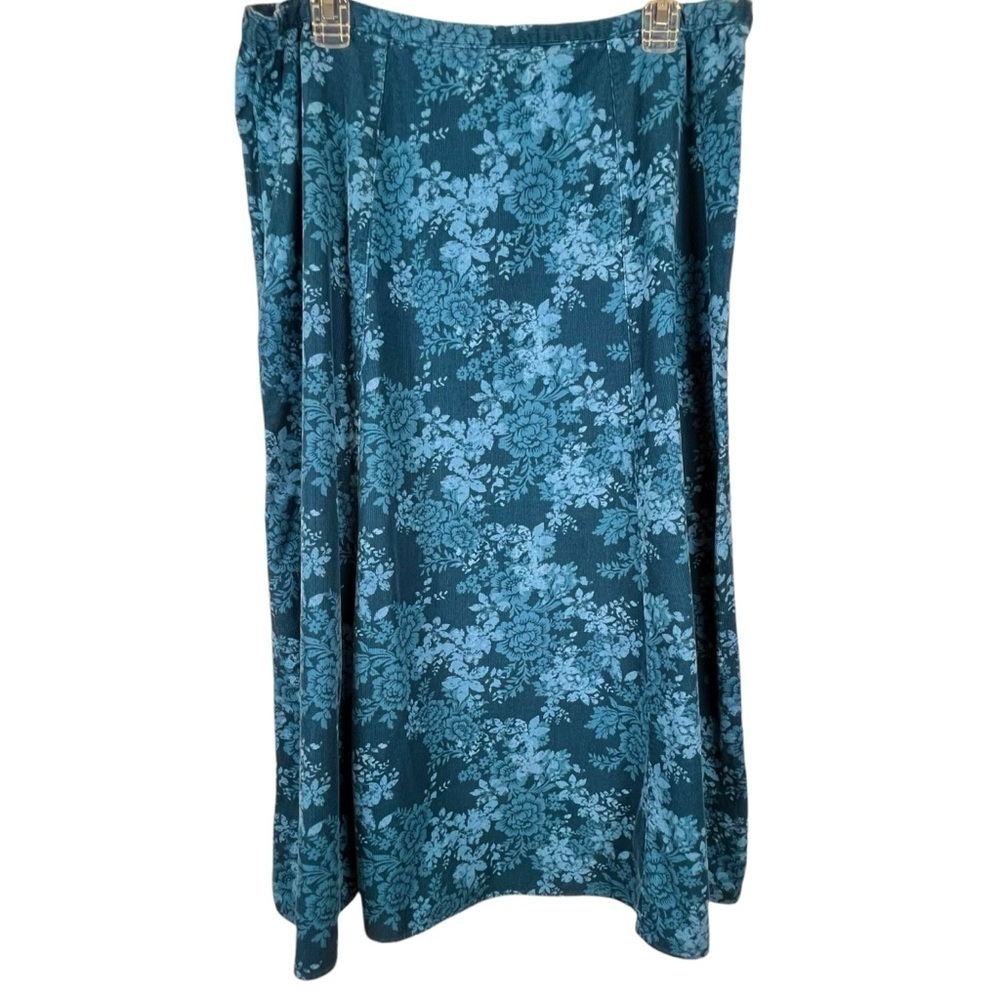 Croft & Barrow Aqua Blue Floral Roses Corduroy Cottagecore Skirt Size 16 - Picture 2 of 8